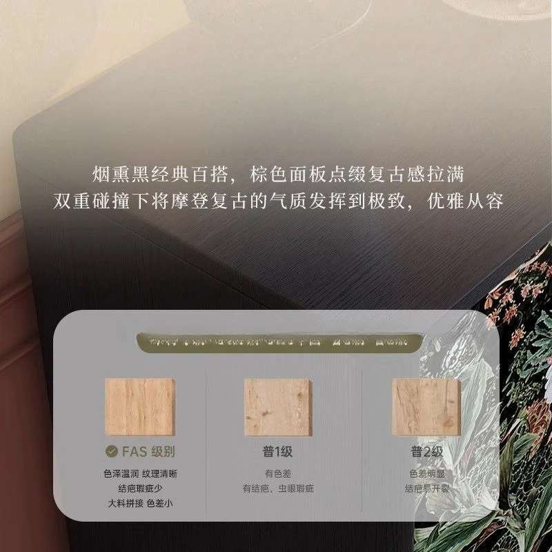 Painted dining side cabinet, French retro bedroom Internet celebrity kitchen storage locker, ash wood solid wood tea cabinet