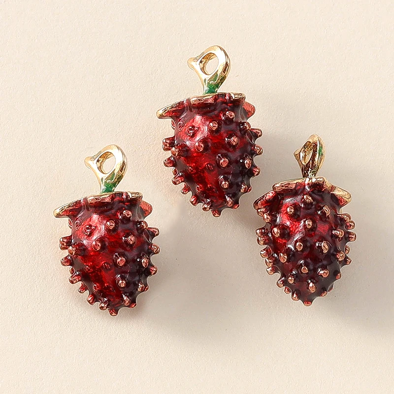 Leslie 5 Stück Emaille-Legierungs-Obst-Anhänger, 3D-Kirsche, Wassermelone, Pfirsich, Erdbeere, Anhänger für die Schmuckherstellung, DIY-Ohrringe, Halsketten – Detail 8