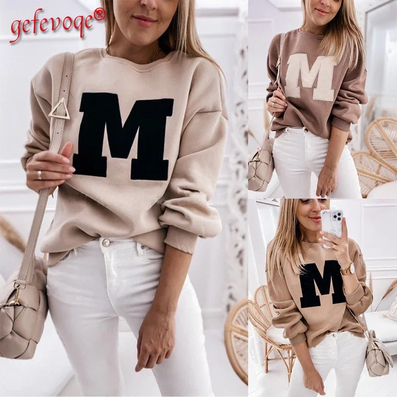 Autumn Winter New Long Sleeve Sweatshirt Women\'s Clothing Loose Casual Office Lady Hoodies O-neck Letter Tops Letter Pullovers