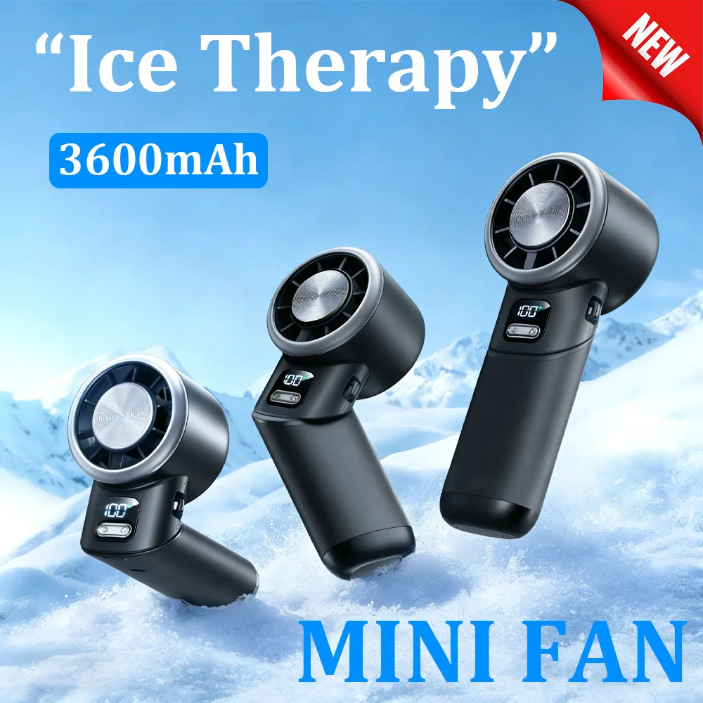 Portable Handheld Turbo Fan with Ice Cooler, 5-Speed Strong Wind, Rechargeable Foldable Mini Fan, LED Display,for Travel,Outdoor
