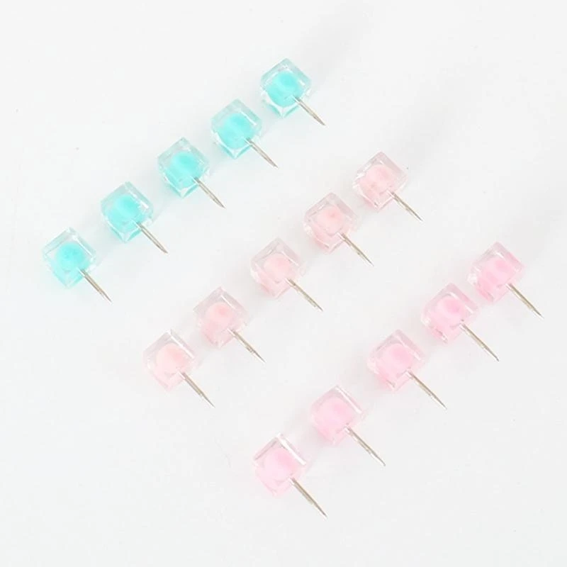 50 Pcs Thumb Map Tacks Pushpins Transparent Plastic Square for Head Decorative for Pictures Bulletin Board Corkbo