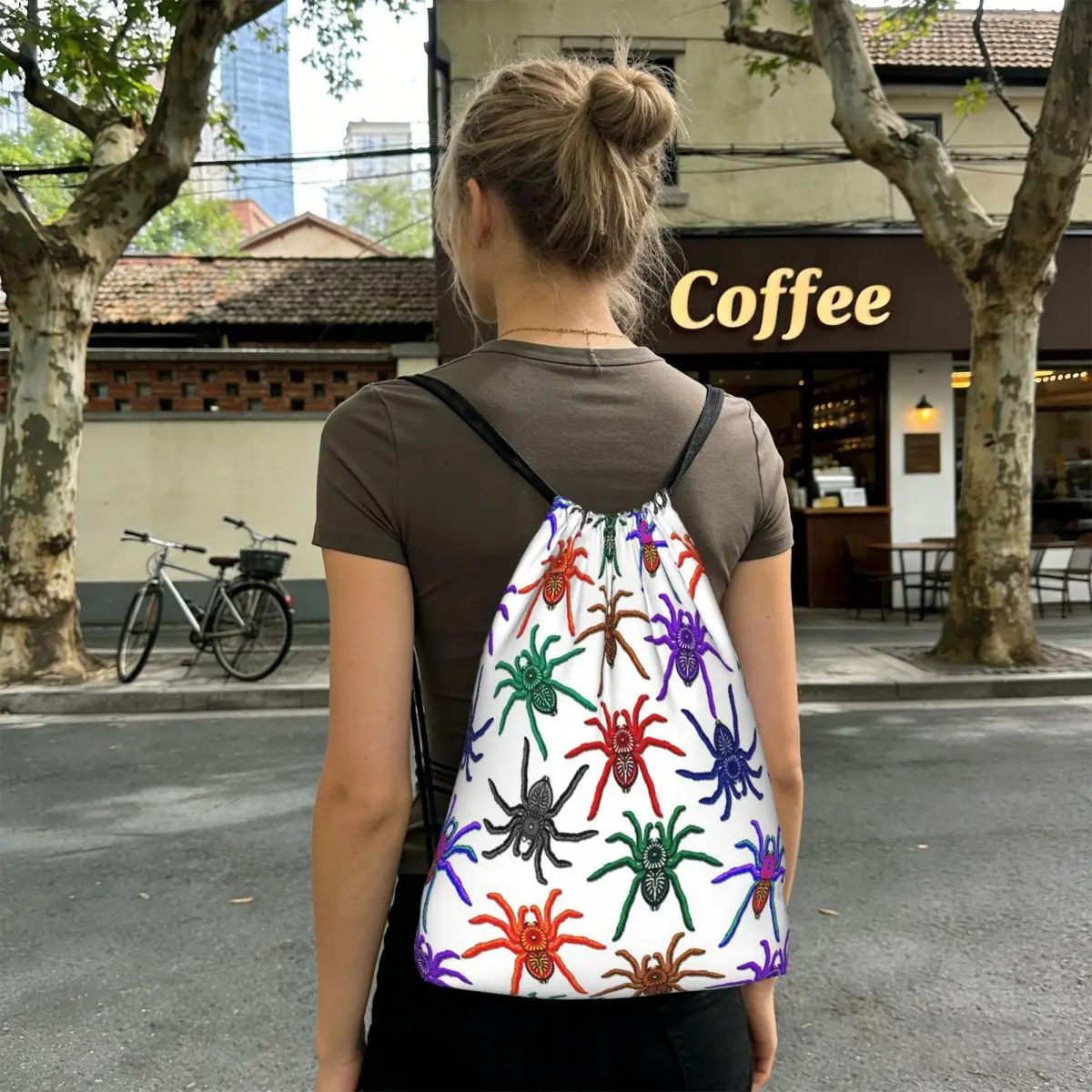 

Яркие красочные рюкзаки с узором в виде паука и паутины, портативные сумки на шнурке с карманами для мелочей, сумки для книг для путешествий и студентов