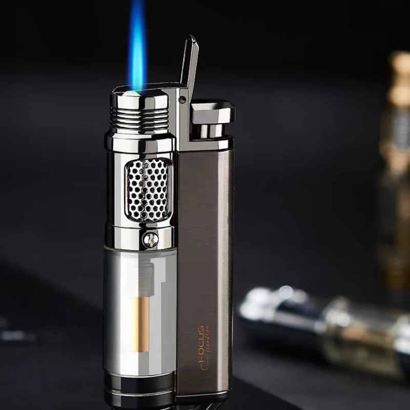 2024 Visible Gas Window Flashlight Cigar Lighter Jet Butane Metal Turbo Windproof Lighter Portable Airbrush 1300C Men\'s Gadget