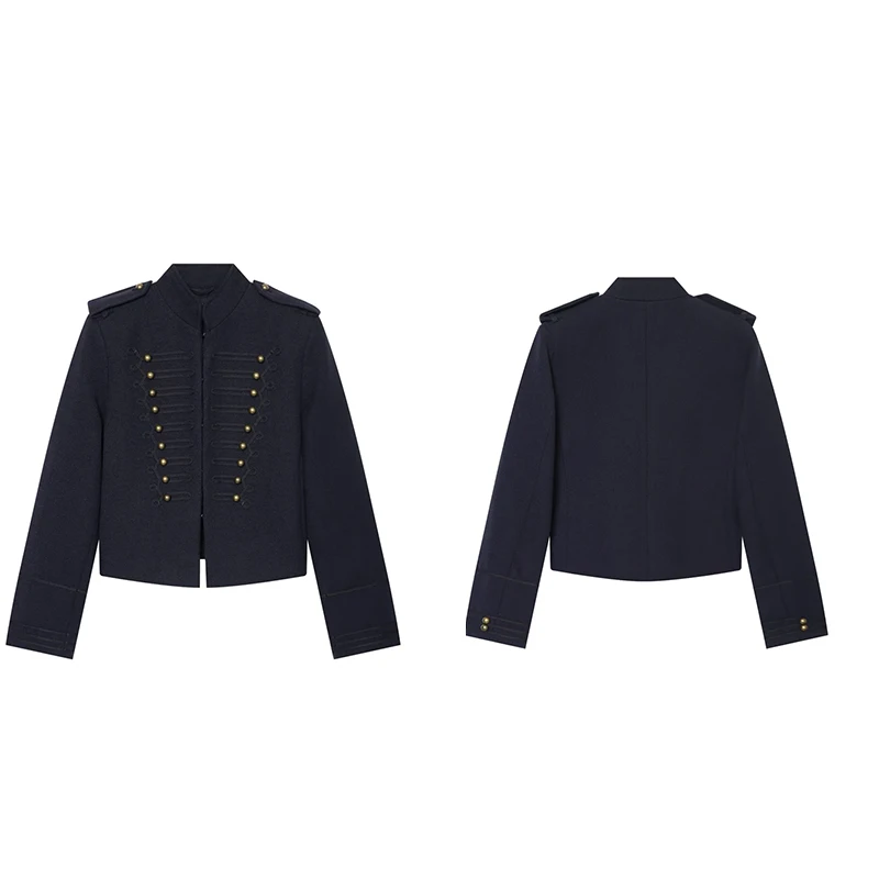 Guobioziy 2026 Autumn Winter Ladies Stand Collar Short Coat Noble Military Inspired Outerwear Retro Chic Socialite Look Casual