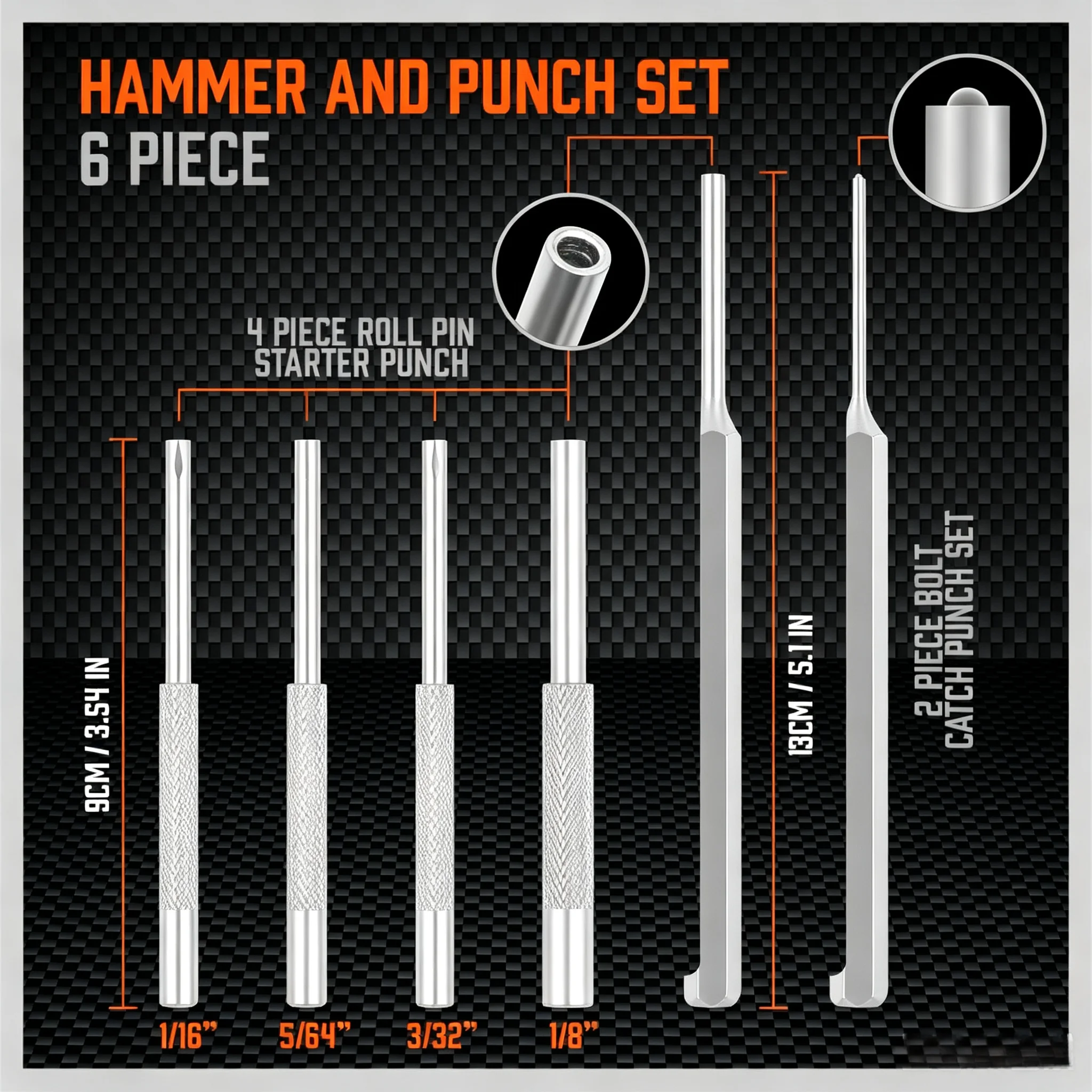 SEDY 7Pcs Roll Pin Punch Set with Storage Case, Bolt Catch Install Starter Punches 1/16