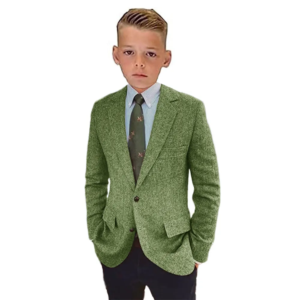 Veste décontractée à revers cranté pour garçons, blazer en tweed à chevrons, vêtements à deux boutons pour enfants, nouveau