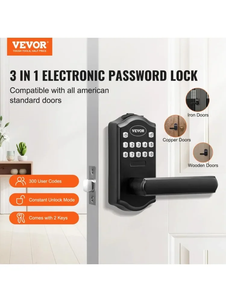 VEVOR Keyless Entry Door Lock, Electronic Keypad Entry Lever, Password and Key Unlock Combination Door Lock, Auto-Locking