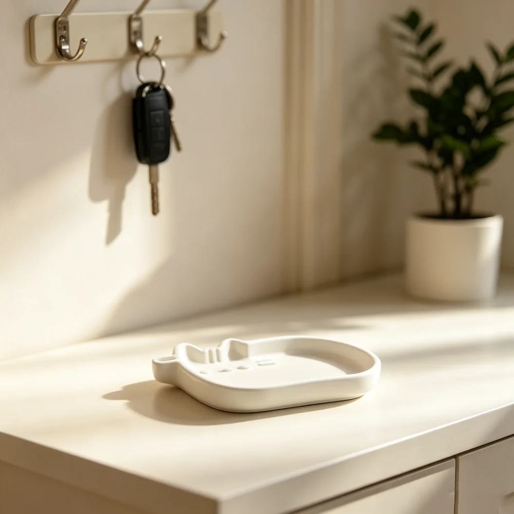 Cat Shaped 3D Printed Key Tray Storage Dish Small Jewelry Tray Holder Minimalist Hallway Ornament Practical Home Decor Gift