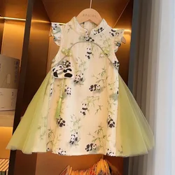 Chinese Style Girls Cheongsam Summer New Baby Kids Cute Clothes Children Mesh Princess Dress