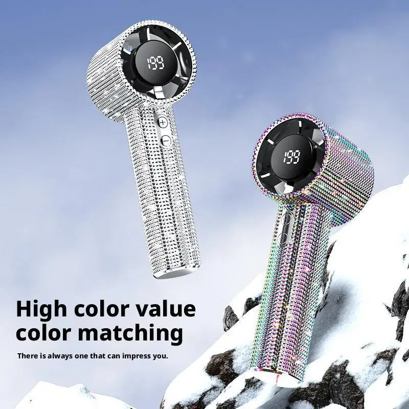 

New Diamond Handheld Small Fan 199 Gears Adjustment Portable Handheld Turbo Fan Luxury Modes Digital Display Electric Fan