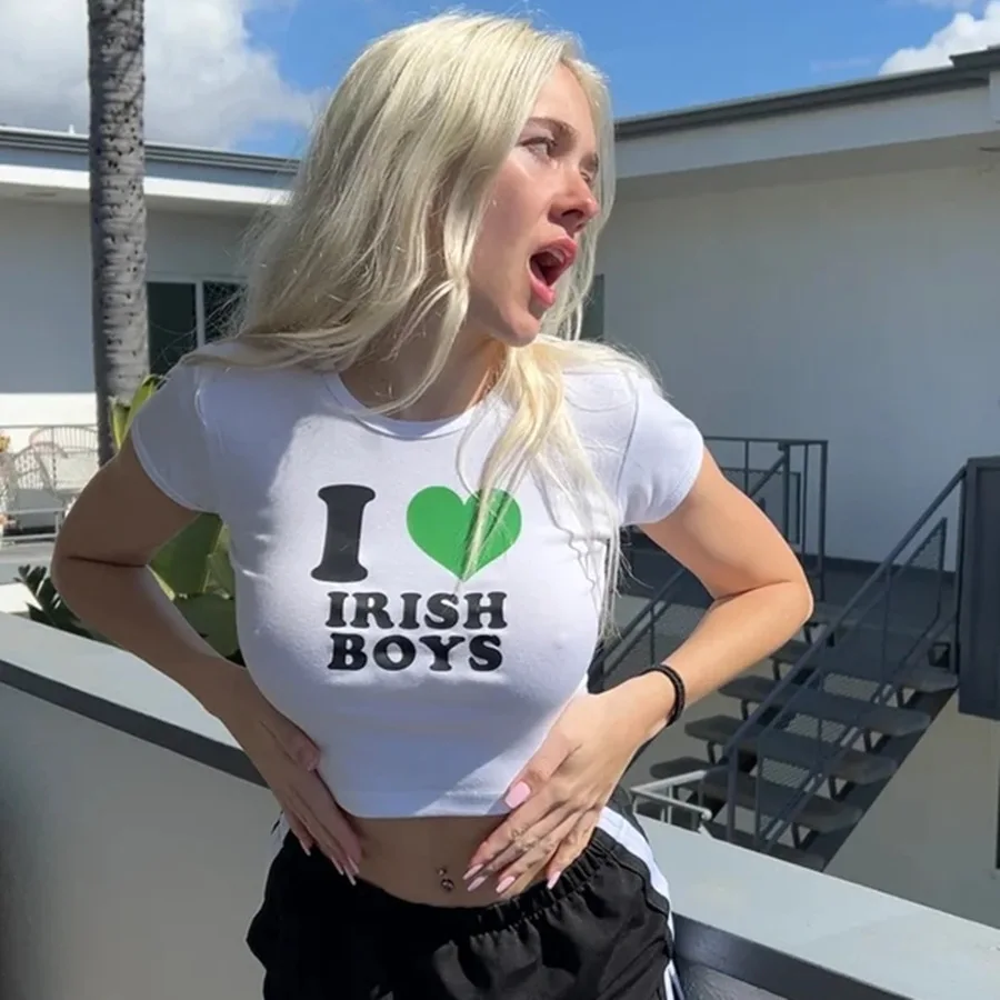 I Love Irish Boys Hip Hop Graphic Women Cropped Tops Harajuku Kawaii Clothes 2000s Y2k Baby Tee Fashion T Shirt Female Crop Top