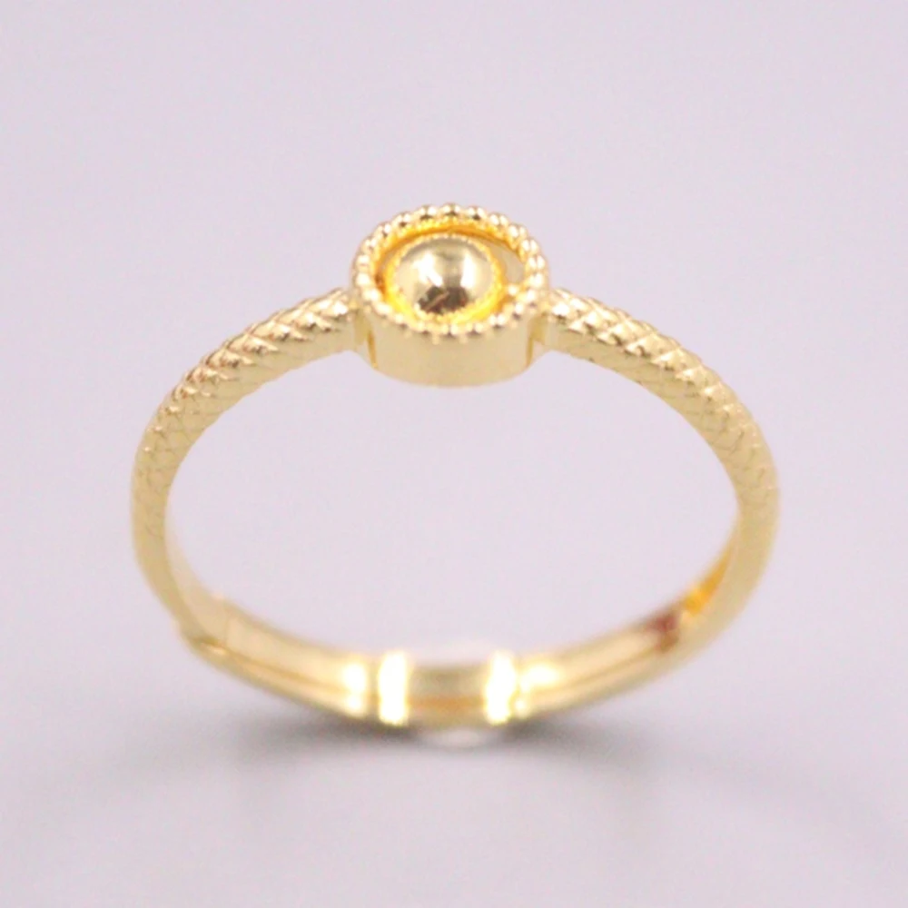 

Real Pure 18K Yellow Gold Band Women Lucky 5.5mm Round Ball Carved Ring 2.02g