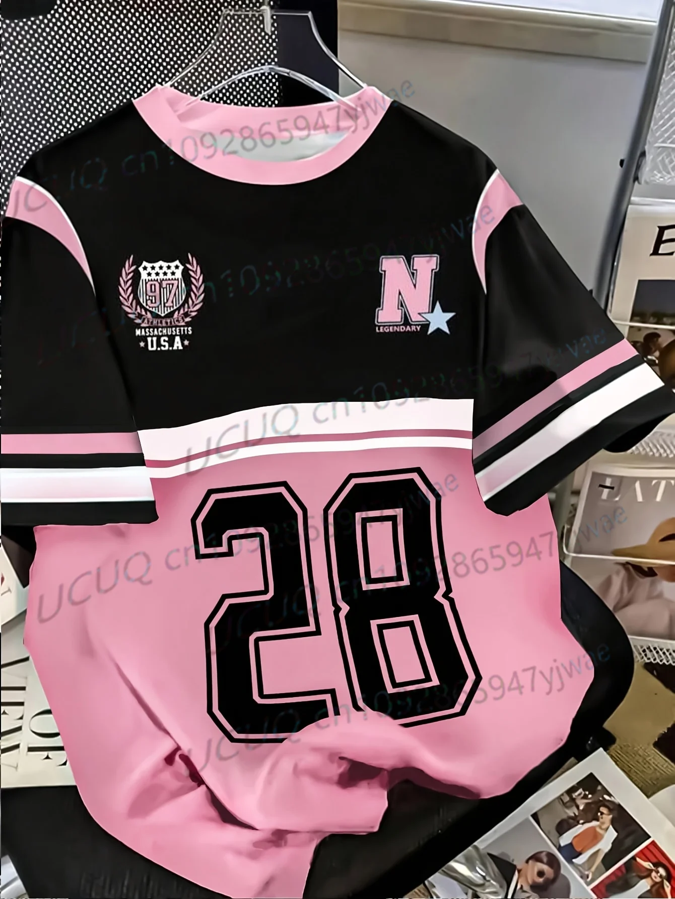Summer Women Men No. 28 Personality American Jersey Casual Digital Print T Shirt Black Pink Short Sleeve Streetwear Beach Tshirt - view 3