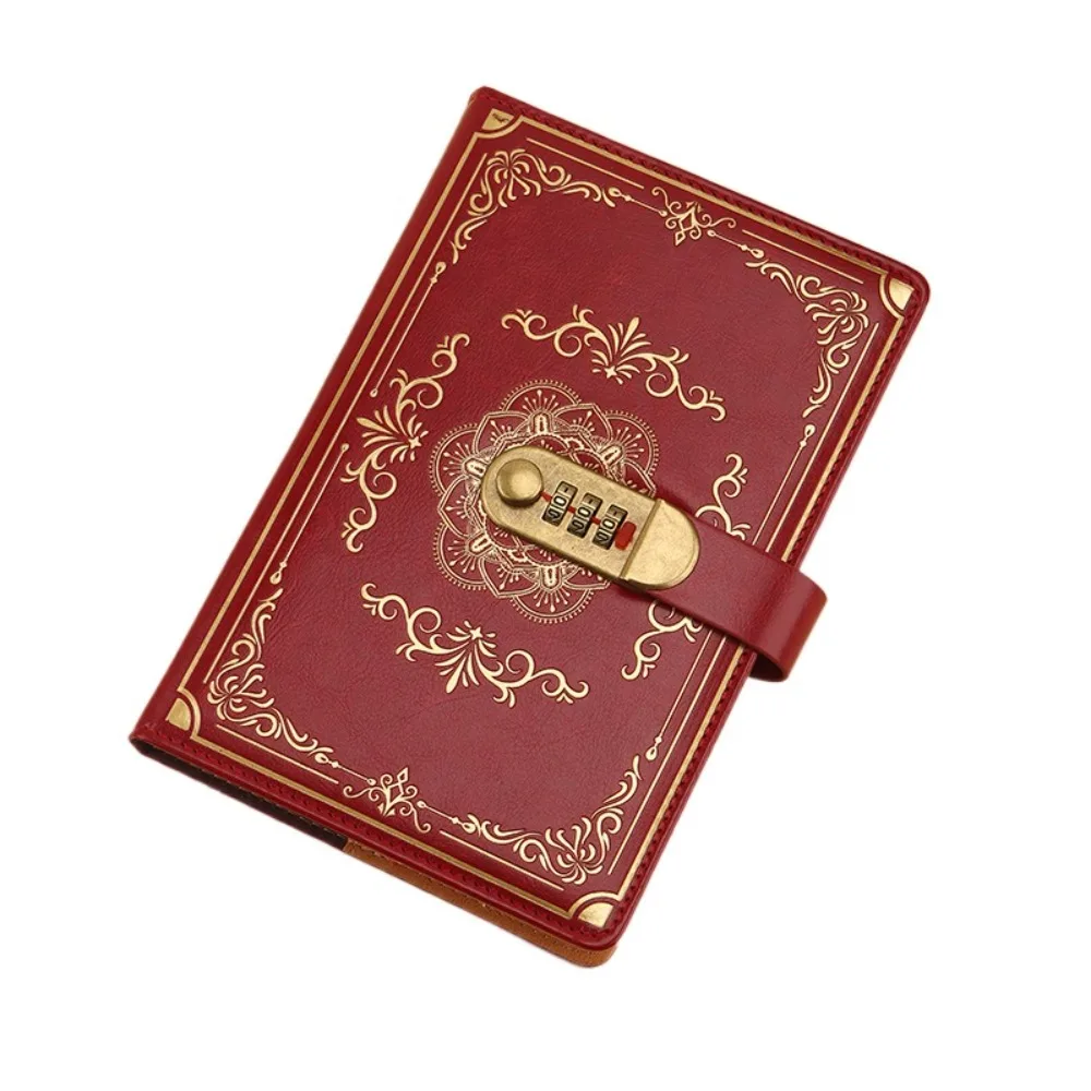 A5 100Sheets Journal Notebook With Lock Flower Cover PU Leather Diary Writing Pads Stationery Embossed Design
