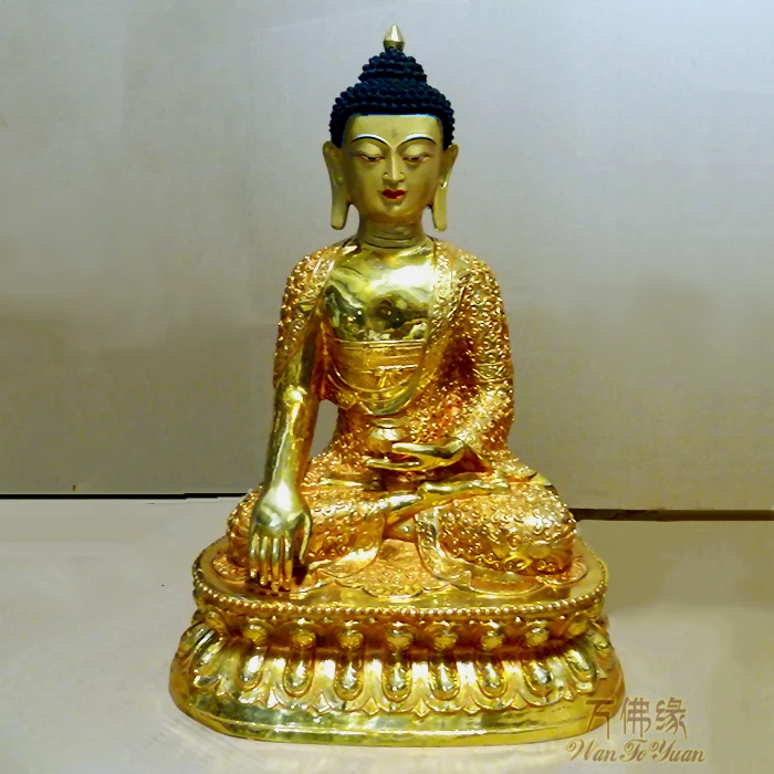 

65CM Large huge # GOOD # Temple Buddhist disciple efficacious Protection Tibet Nepal Gold-plated Lotus Shakyamuni Buddha statue
