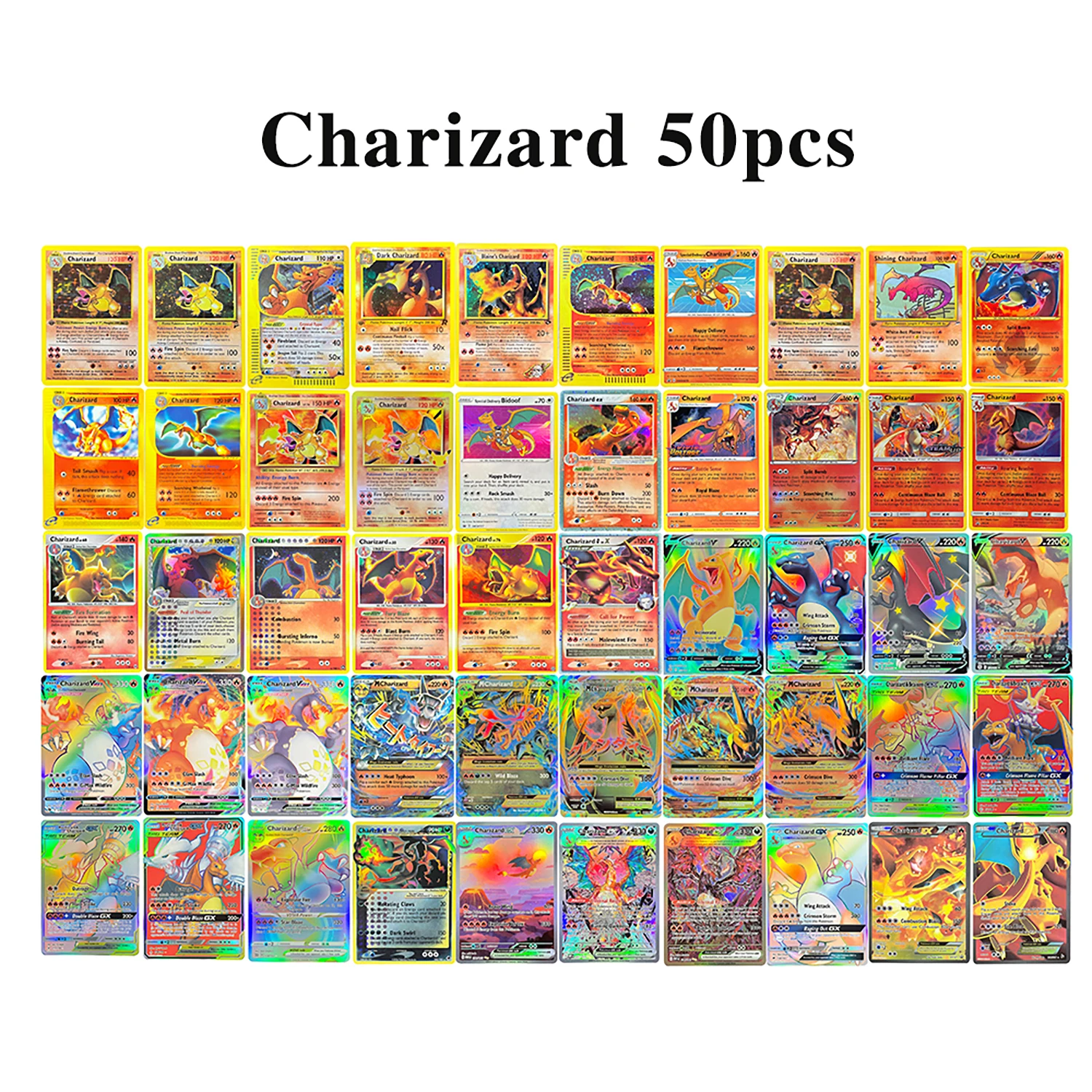 

50pcs/Set PTCG Proxy Cards Base Set Charizard Skyridge Evolutions Full Series Charizard TCG Collect Battle DIY Cards