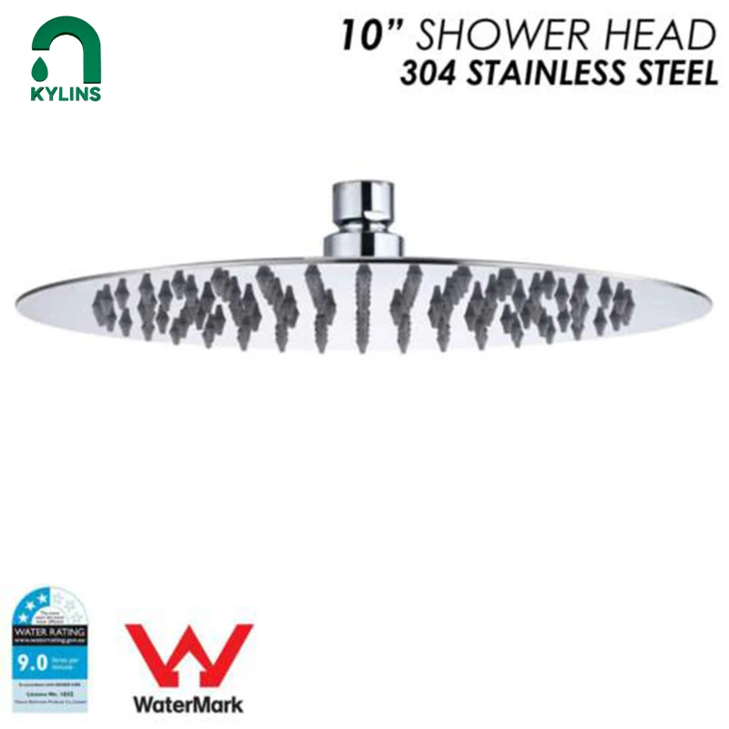 **Sydney Stocks** KYLINS WELS WaterMark 10 inch Bathroom Rain Shower Head Round Stainless Steel 250 mm Chrome Silver