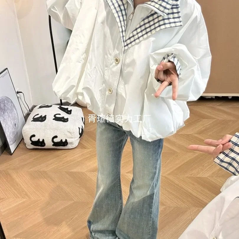 

Винтажный клетчатый новый лоскутный топ для женщин 2025, свободные осенние повседневные куртки, модный тренд, универсальный черный кардиган, пальто