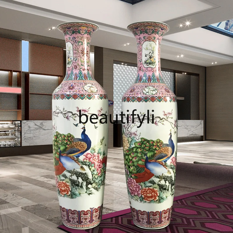 Jingdezhen is prosperous and rich, high-end hand-painted ceramic floor-to-ceiling large vase decorative ornament