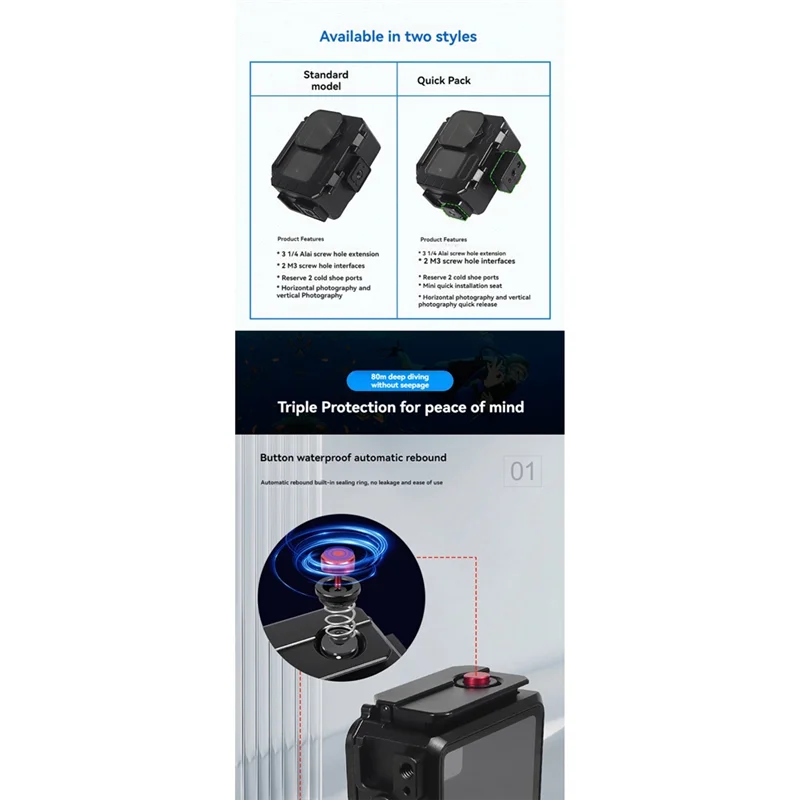 Smart-80M حافظة مقاومة للماء لـ Gopro12/11/10 الألومنيوم تحت الماء الغوص العميق الإسكان واقية مع حامل مرشح 52 مللي متر