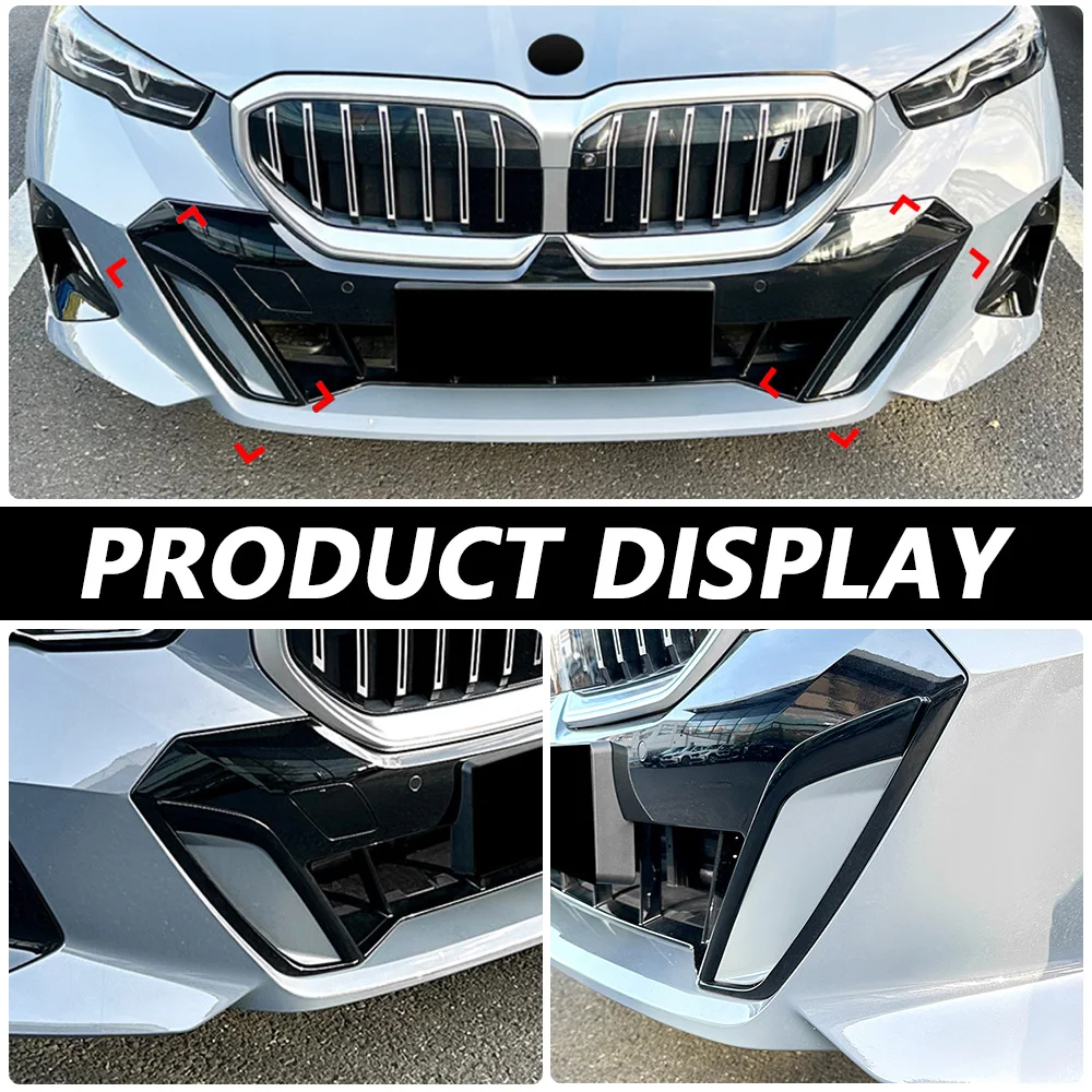 المصد الأمامي شفرة الرياح لسيارات BMW 5 Series i5 G60 G61 M Sport 2024 + مصد رياضي أسود لامع غطاء الكسوة الجانبي تحديث السيارة #2