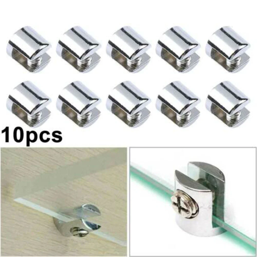 10Pcs Glass Brackets Adjustable Zinc Alloy Glass Clip Shelf Clamp Holder Flat Back Mount Holder For 6mm-8mm Thick Glass