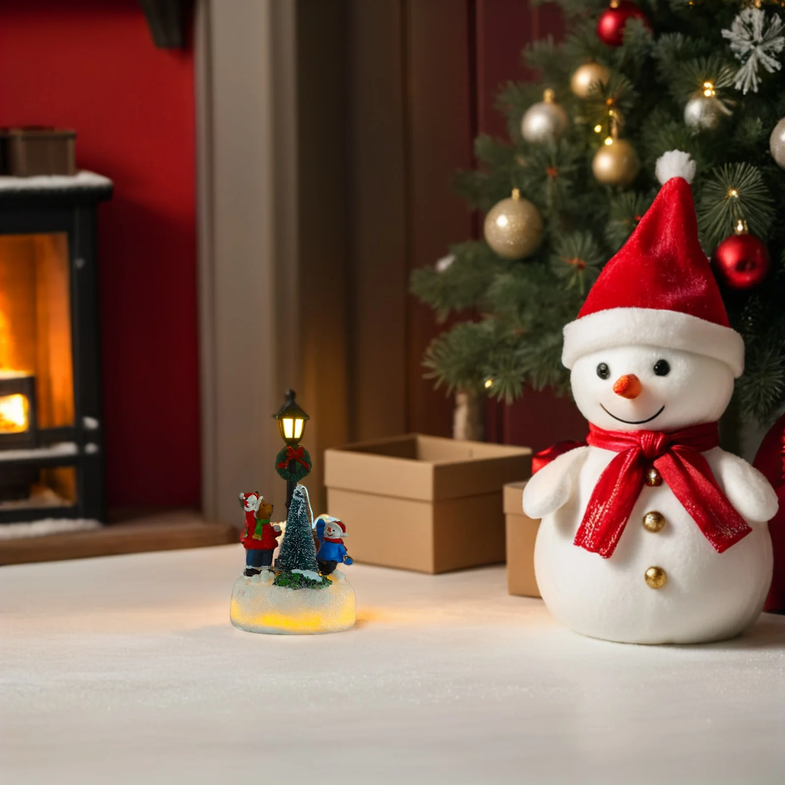 

Christmas Lamp Post Resin Mini Street Light Lighted Tabletop Decoration Glow Led Statue Holiday Home Fireplace Shelf Table Decor