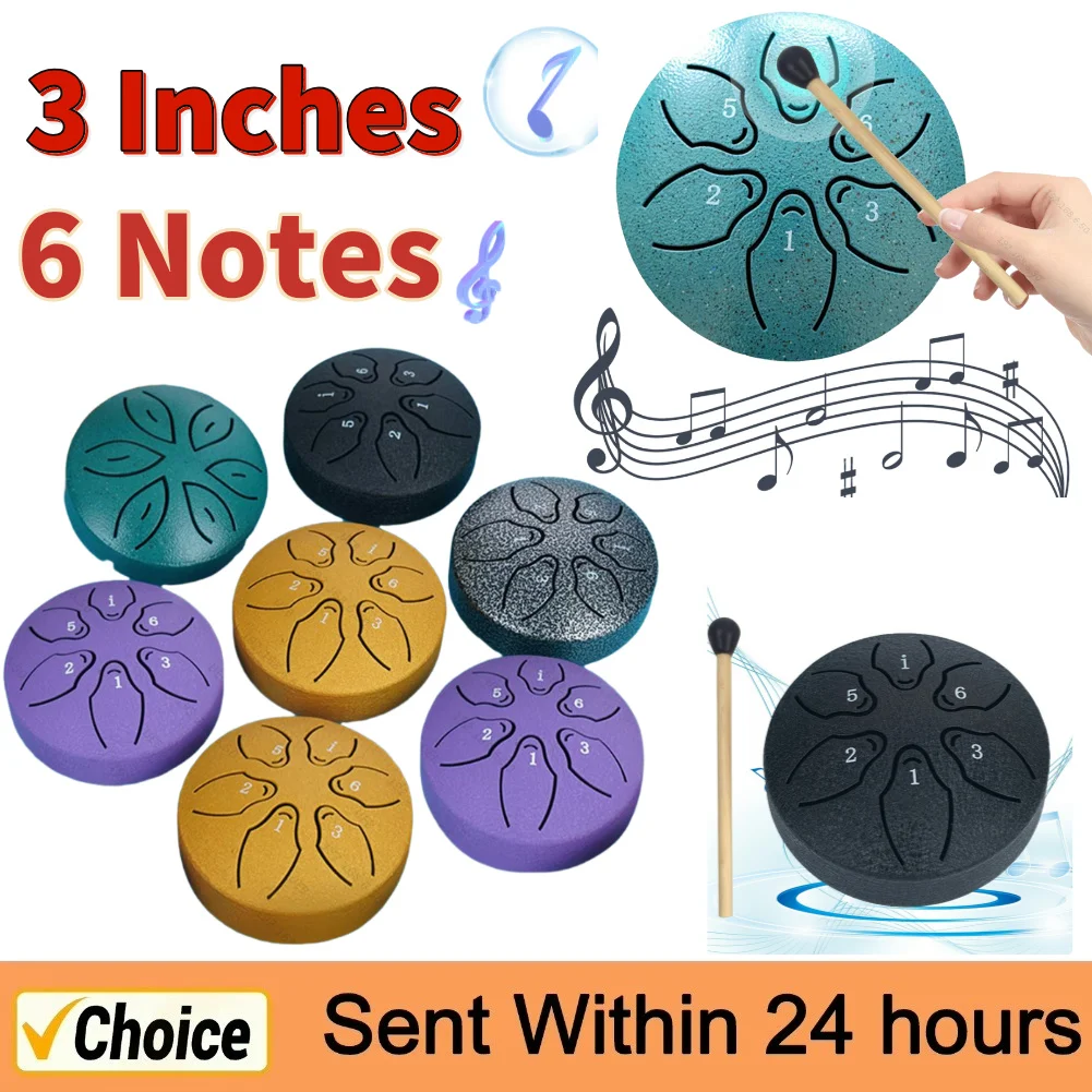 3 Inches 6 Notes Steel Tongue Drum Rain Drum Mini Handpan Drum Ethereal Drum Yoga Meditation Percussion Instrument Xmas Gifts