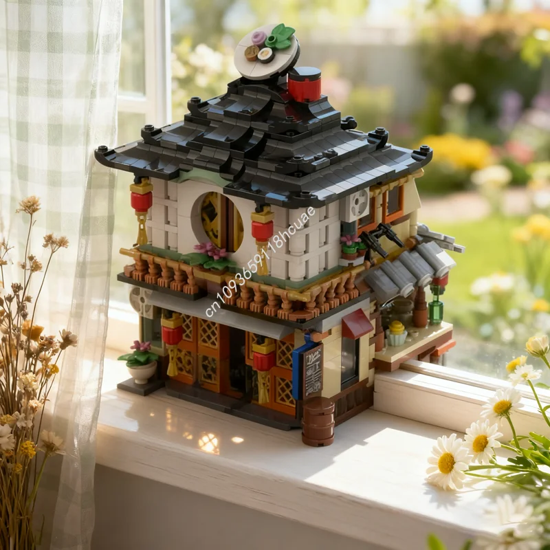 

1098 шт. MOC, японский ресторан, модульная модель, строительные блоки, креативная идея, рождественский подарок, развивающие игрушки на день рождения