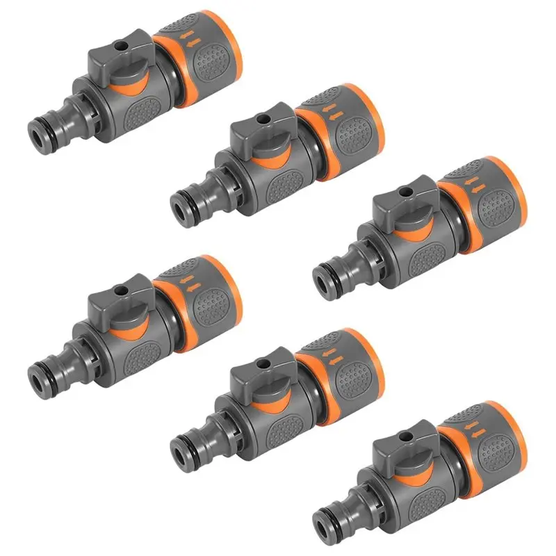 A25F-Hose Coupling Adaptor With Control Valve 6PCS Garden Hose Connector Quick Release In Line Shut Off Valve Hose Pipe