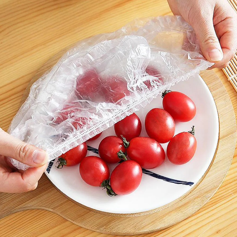 200Pcs Elastic Plastic Bowl Covers Stretchable Food Storage Lids Airtight Seal for Kitchen Refrigerator Bread Picnic Use