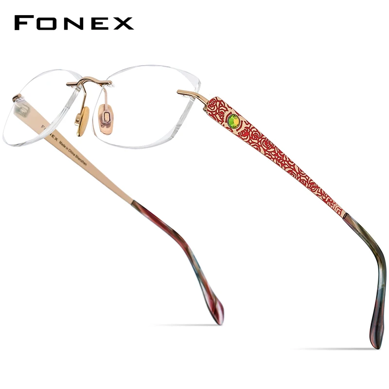 FONEX Wire Titanium Rimless Glasses Frame Women 2024 New Ultralight Luxury Diamond Trim Eyeglasses Frame Eyewear F6118