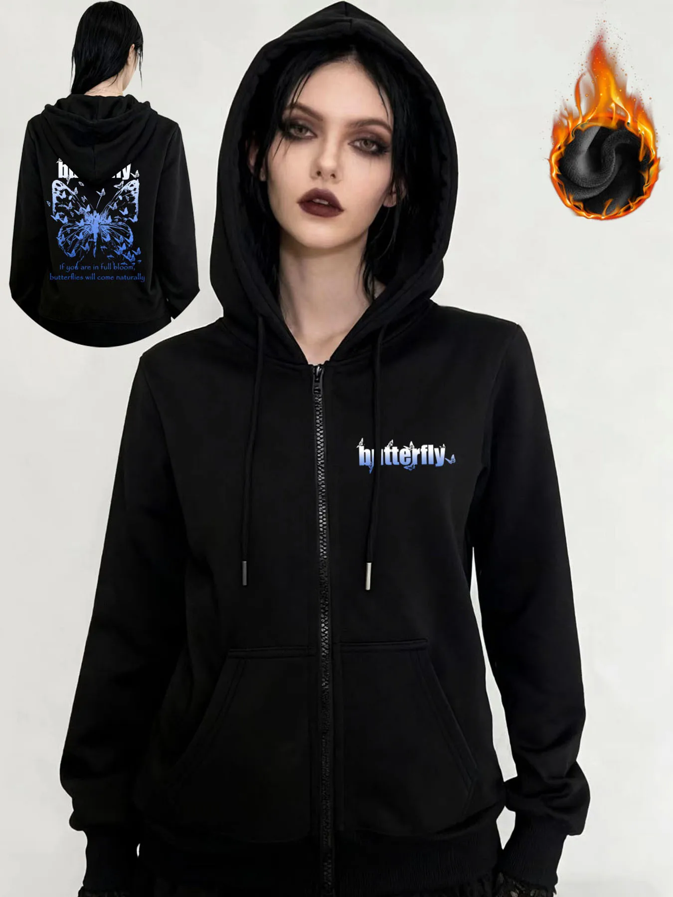 

Зимняя куртка Y2k с готическим принтом, толстая тяжелая бархатная черная куртка на молнии с капюшоном, тонкая темпераментная женская куртка в повседневном стиле для ленивых поездок на работу