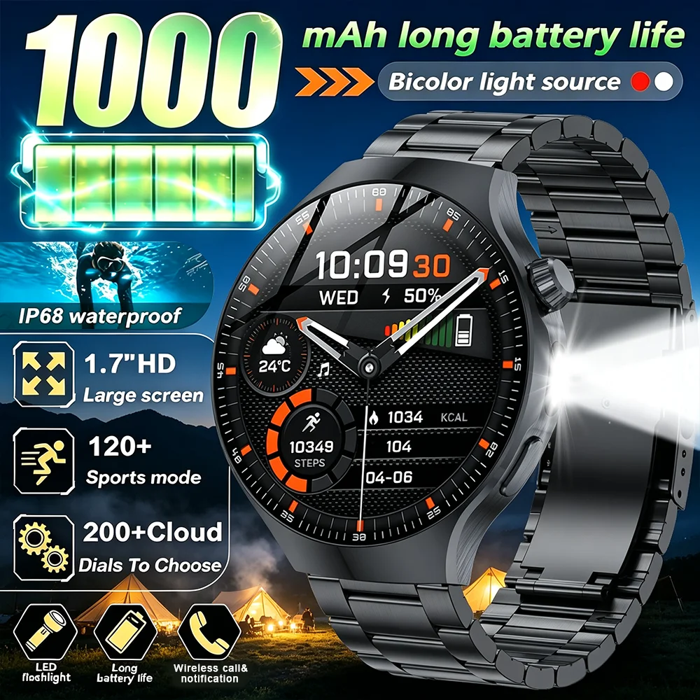 Smartwatch Health Watches For Men - Reloj inteligente militar con batería grande