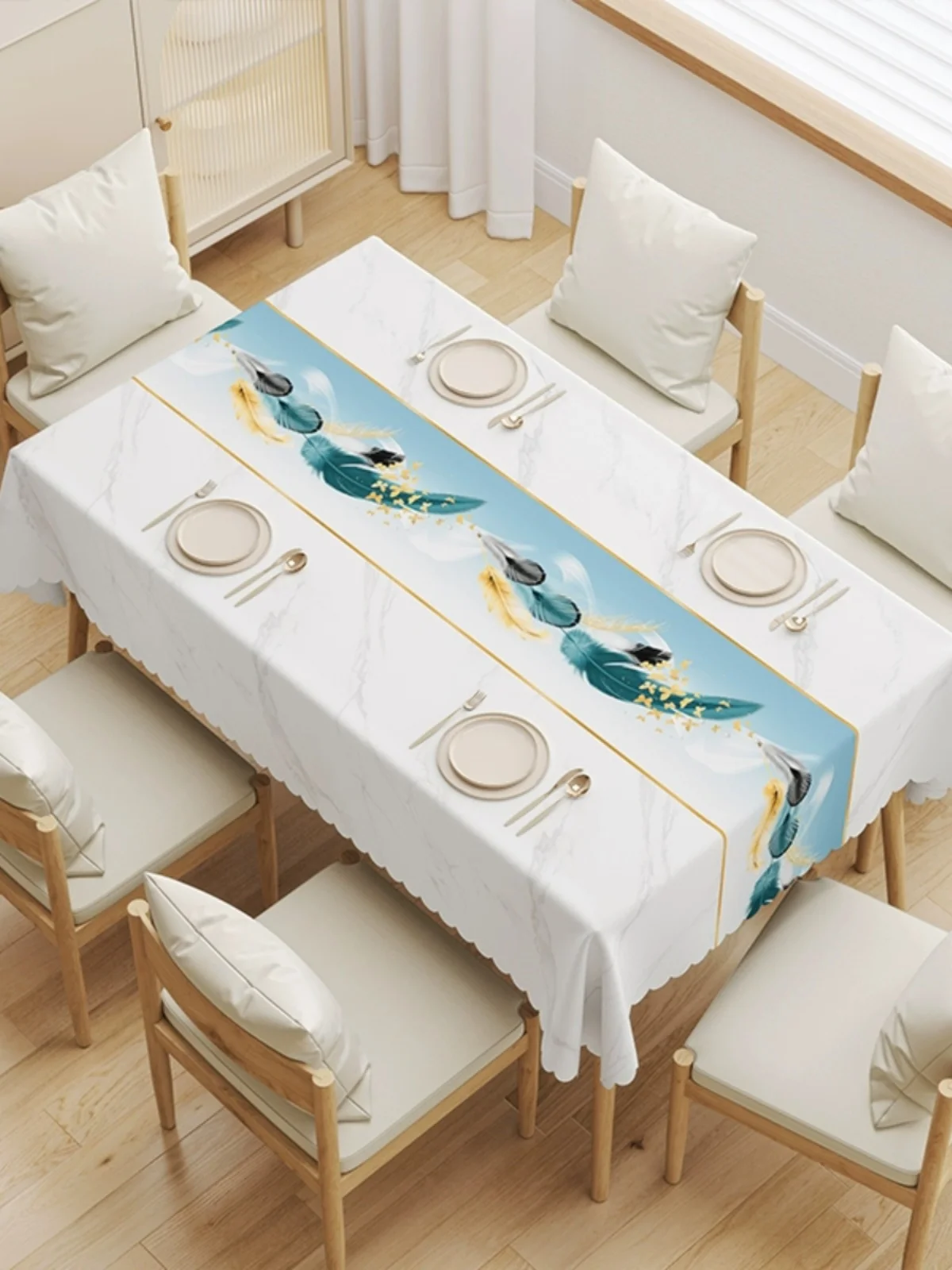 

Waterproof Oil-resistant Wa-free Rectangle PVC Tablecloth Modern Simplici Luxury Dining Table Mat Geometric Pattern