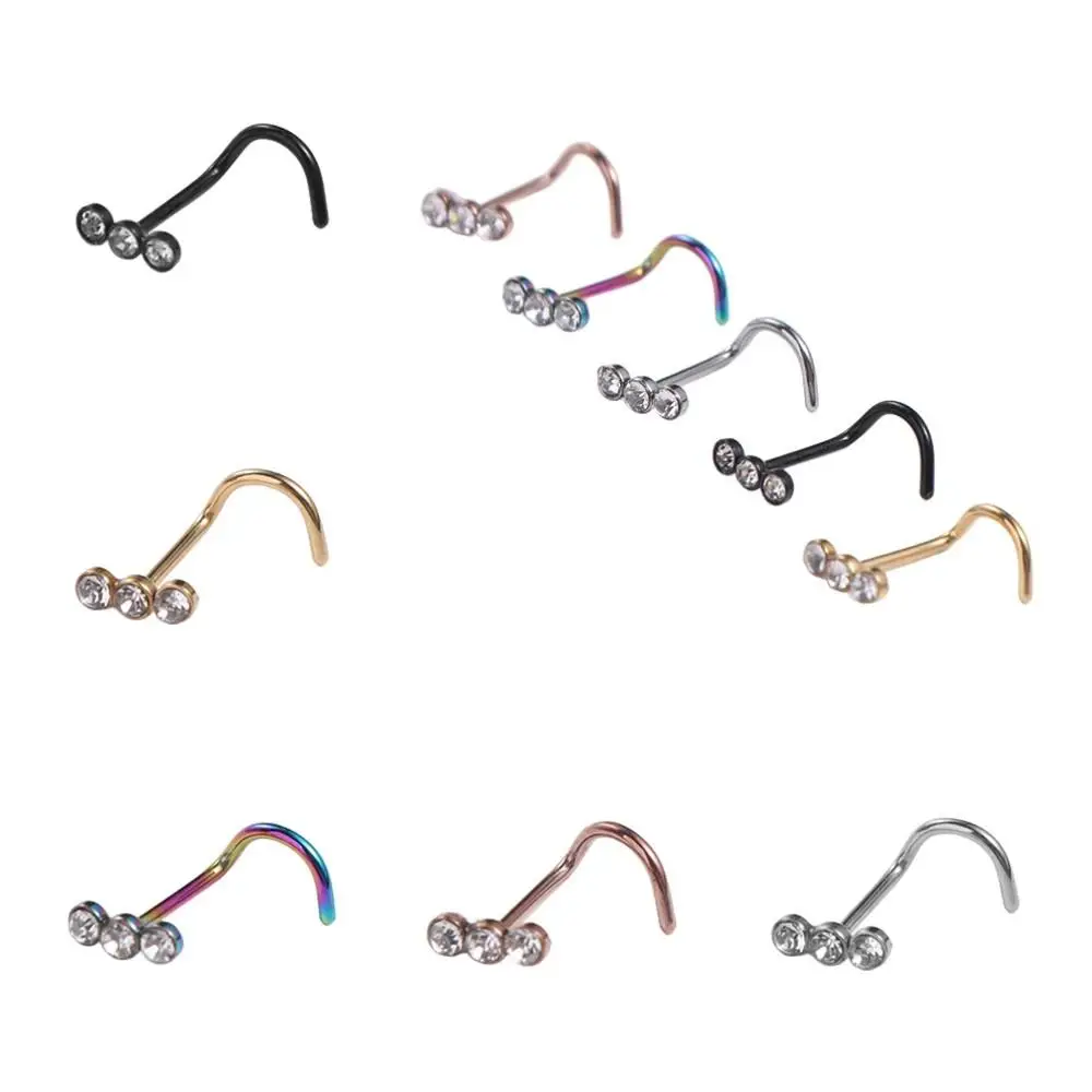 Punk Stainless Steel Zircon Nose Screw Studs Opal Nostril Multicolour Body Piercings Jewelry Nose Piercing Jewelry Daily