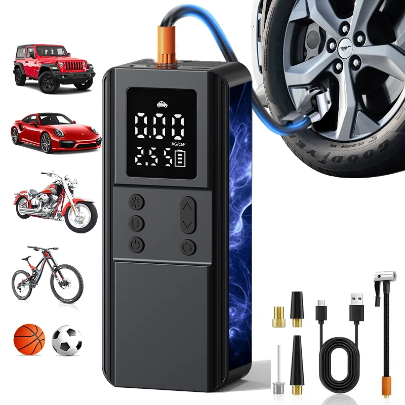 Portable Car Tire Inflator Pump Car Wireless Pump 2-in-1 Car Mounted Multifunctional High-power Digital Display Inflation Pump