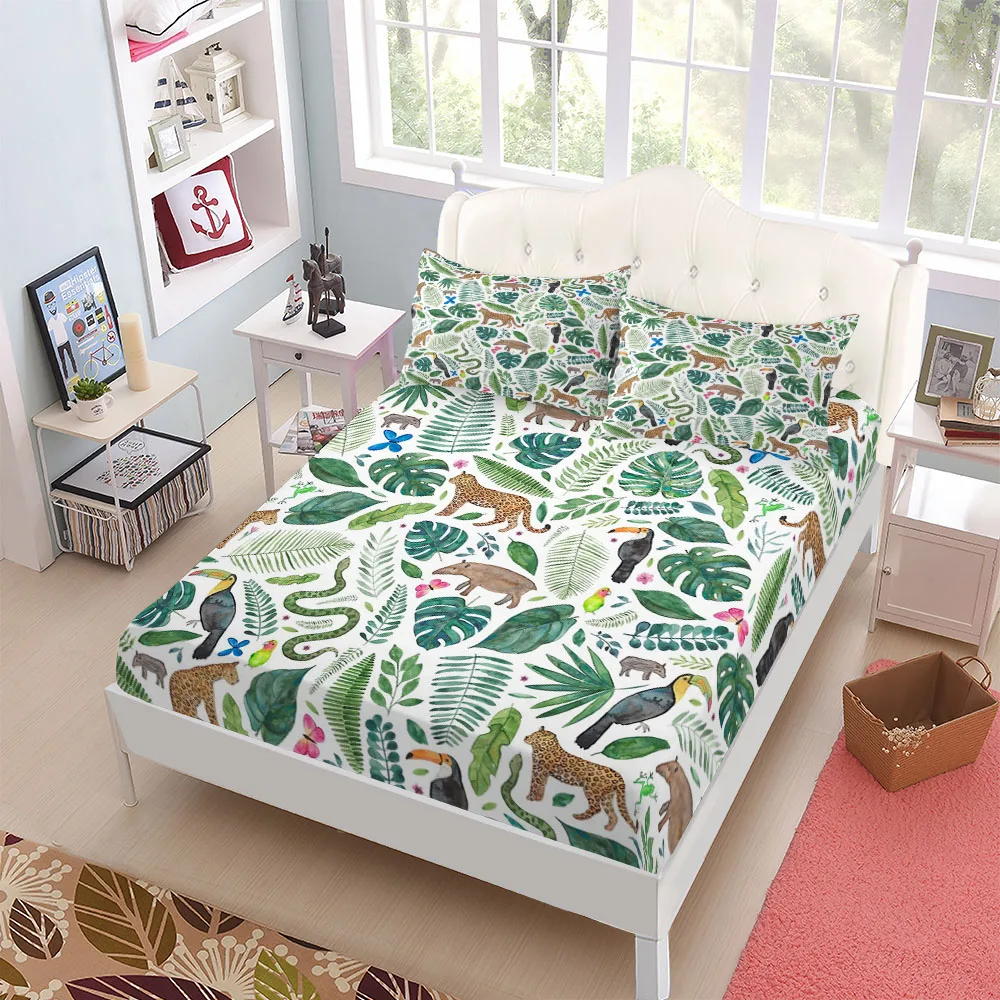 Botanical Mushroom Fitted Sheet Set King Queen Double Full Size Bed Linen Set