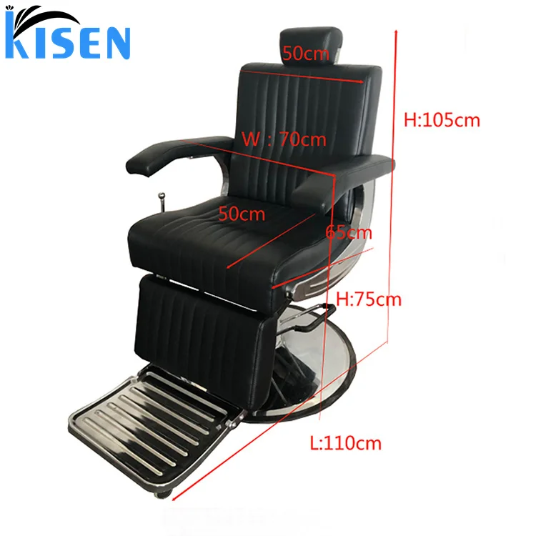 Kisen Luxury Hot Sale Hair Salon Furniture Hydraulic Barber Chair Stainless Steel Base and Pedal Adjustable Height for Men Use