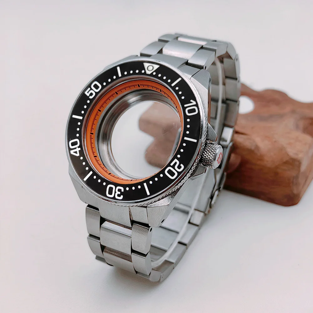 

44mm Samurai Watch Case and Bracelet Fit For 7s26 NH34 NH35 NH36 Movement Transparent Back cover Samurai Watch Case and Strap