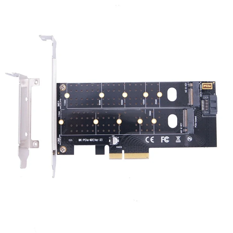 بطاقة محول M.2 NVMe SSD NGFF إلى PCIE X4 بطاقة واجهة مزدوجة بمفتاح M Key Plus B