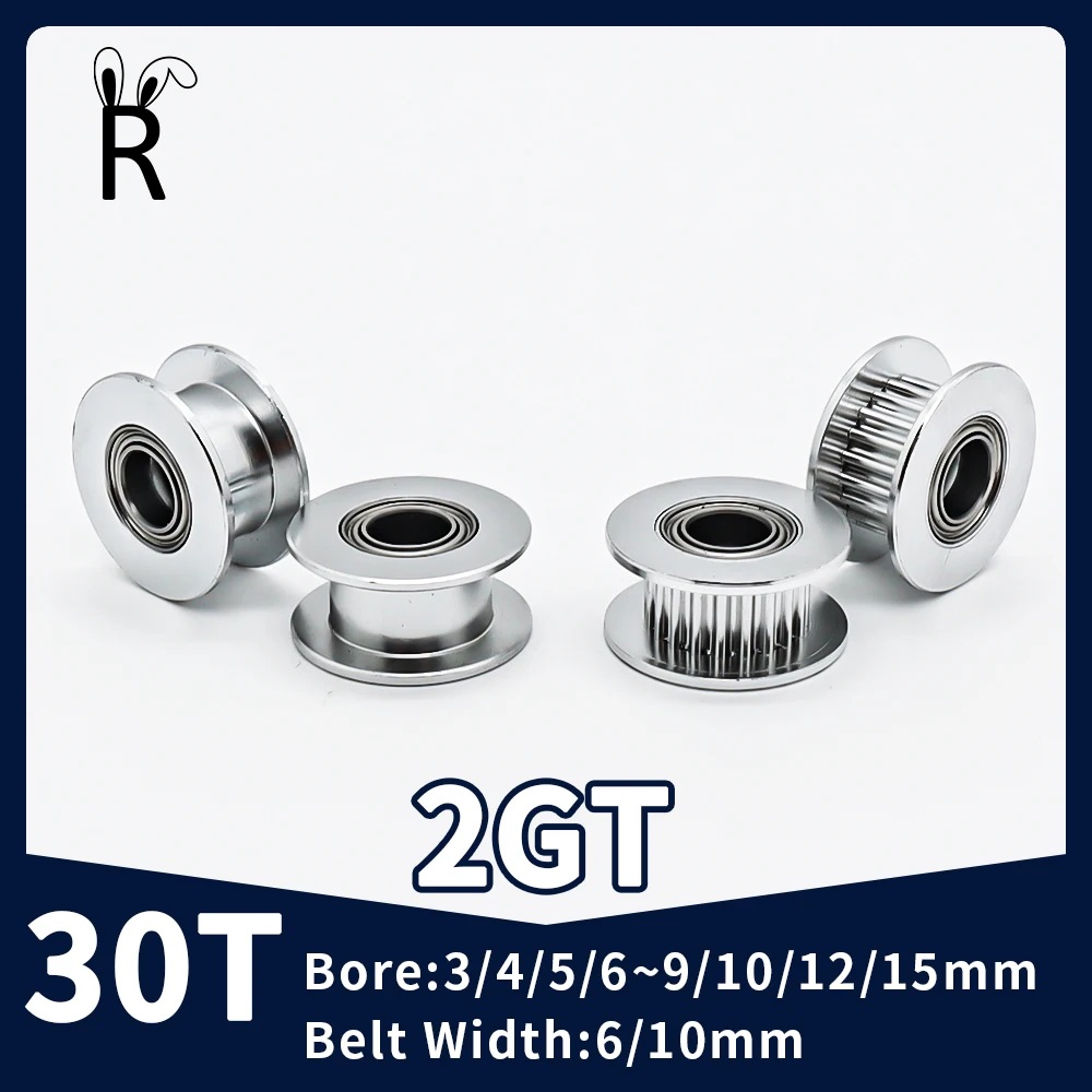 30Teeth GT2 Idler Pulley Bore3/4/5/6/7/8/9mm With Bearing Belt Width 6/10mm Synchronous Wheel 2GT Timing Pulley 3D Printer Parts