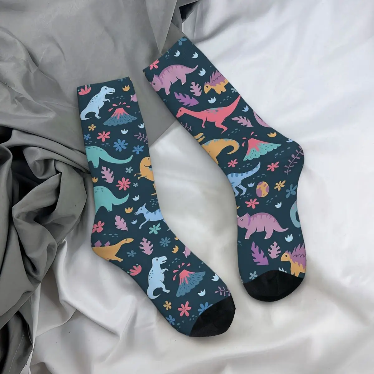 All Seasons Crew Stockings Colorful Dinosaurs Pattern Cartoon Socks Funny Long Socks for Men Women Valentine's Day Gifts