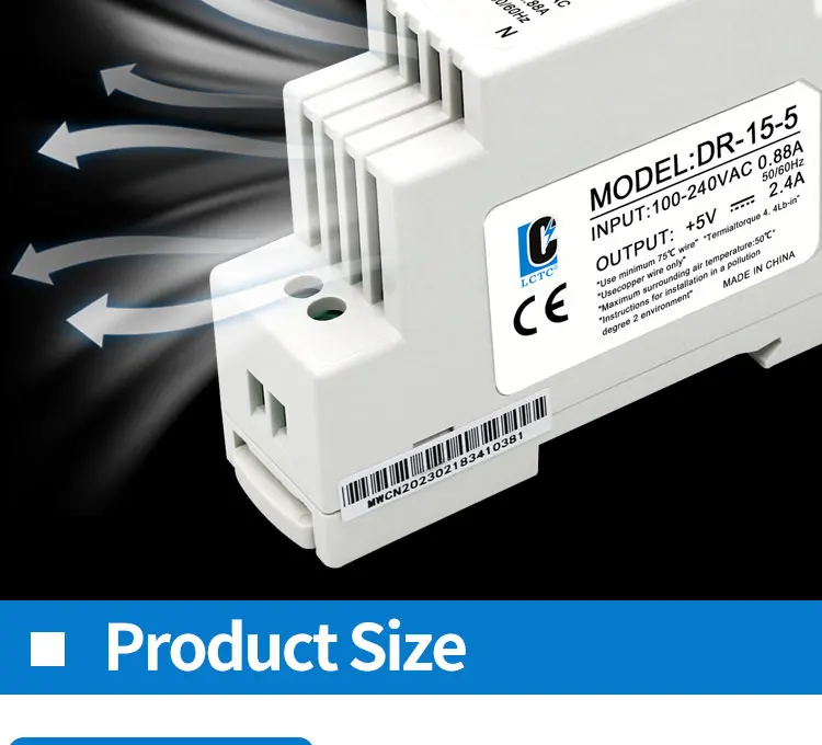 LCTC DR-15/60/100 Switching Power Supply 5V 12V 24V DIN Rail Power Supply Industrial Transformer Small Volume 4.2A 6.5A 7.5A