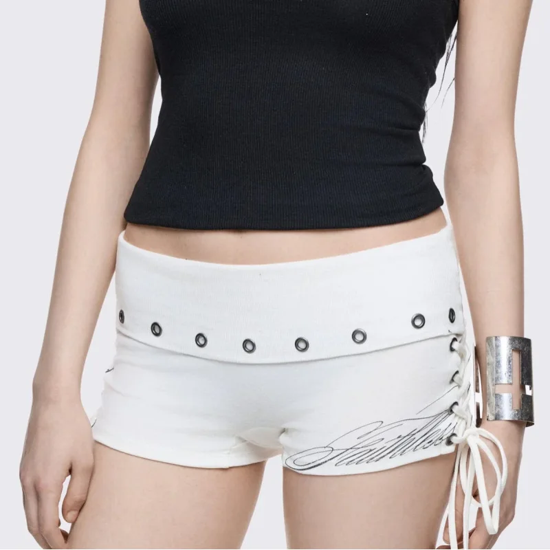 European and American letter printing fashion trend side strap decoration mini shorts