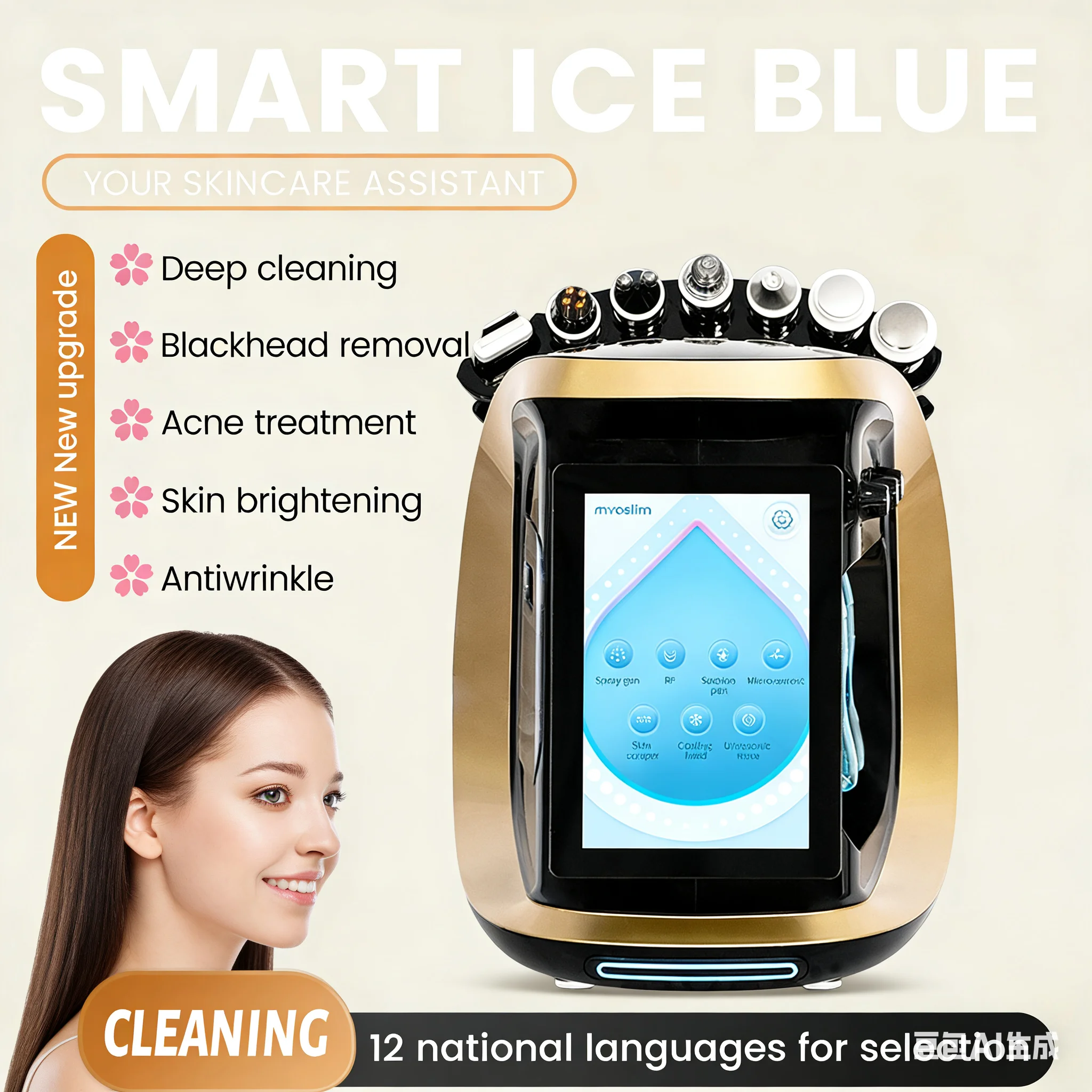 جهاز ذكي جديد للوجه 7 في 1 - مكنسة كهربائية للمسام العميقة لرفع هيدرا ومضاد للشيخوخة وتحليل الجلد باللون الأزرق الجليدي #2