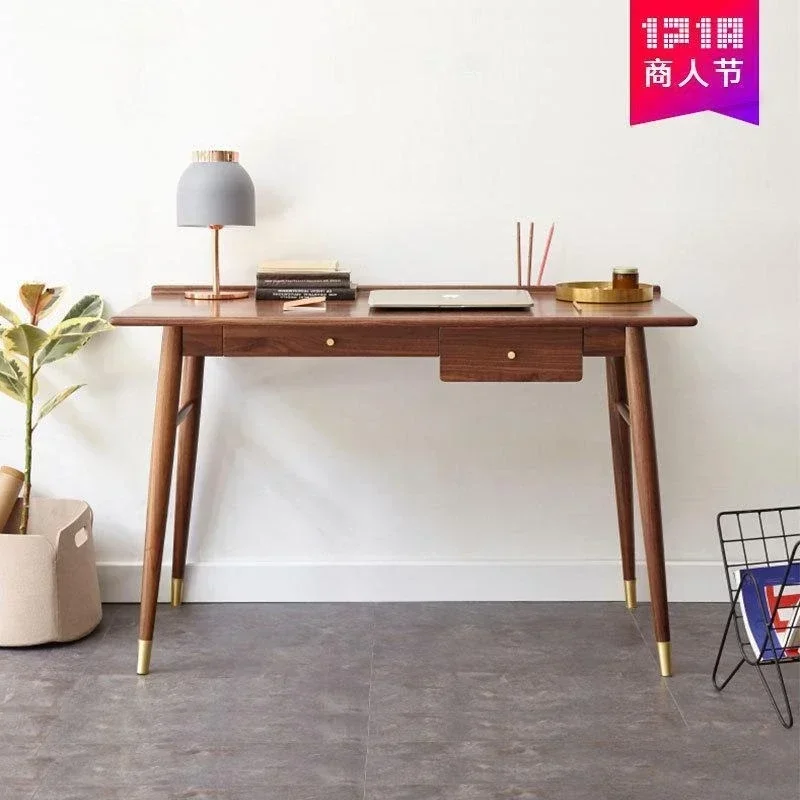 Nordic black walnut desk solid wood office computer desk drawer writing desk Japanese modern simple study furniture