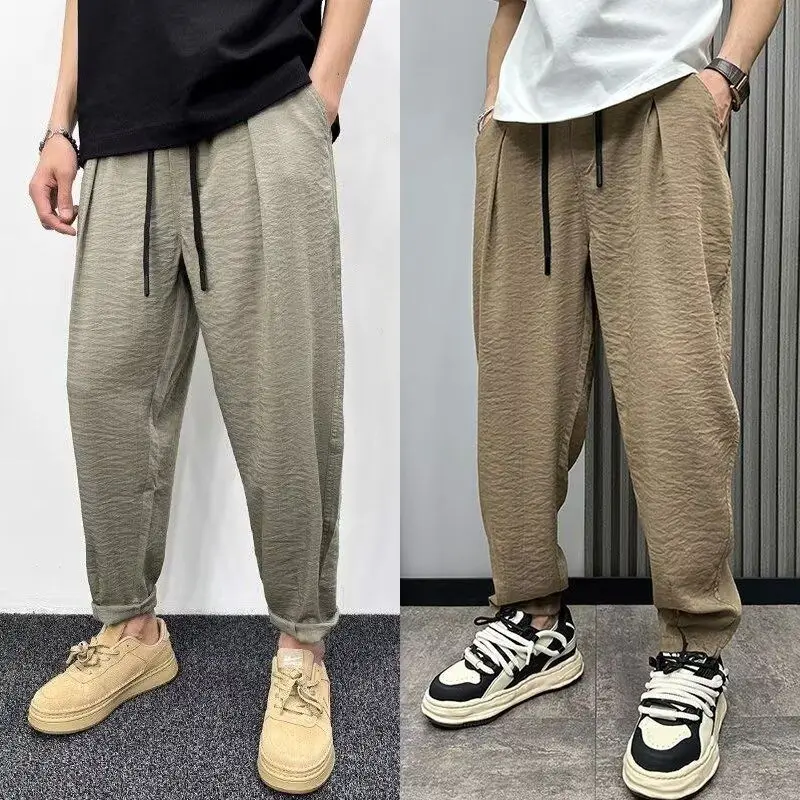

Ice Silk Linen Men's Casual Pants Loose Straight Wide Leg Cool Sensation Cotton Linen Feel Long Trousers Youthful Vitali Sle