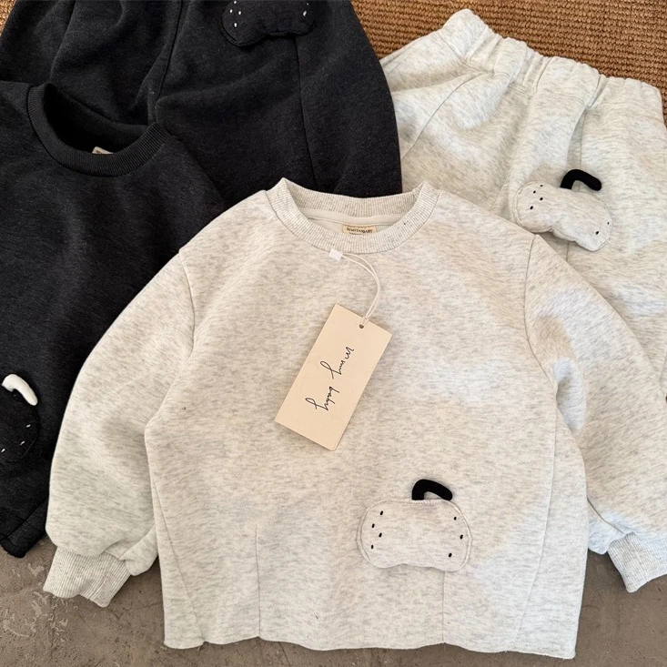 Boys' Suit 2026 Autumn and Winter Childrens Wear Boys and Girls Three-dimensional Decoration Hoodie Pants Two-piece Set