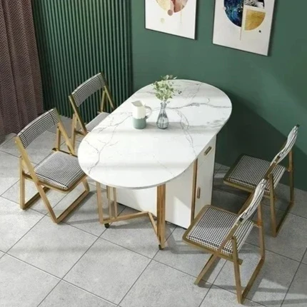 

Легкий роскошный складной обеденный стол и стулья из шифера, бытовой телескопический стол, многофункциональный обеденный стол, передвижной